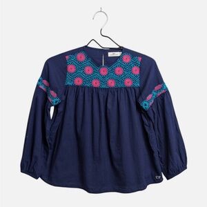 Vineyard Vines Navy Blouse with Pink and Teal Embroidery